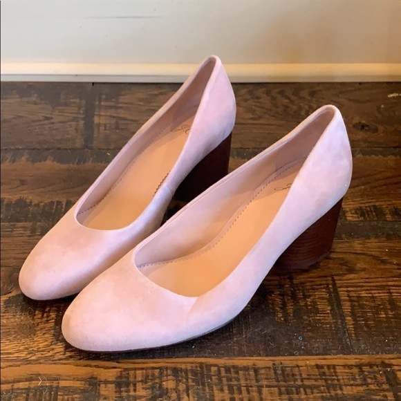 J. Crew Stacked Mid Heel pink Pumps Suede L0315 - Picture 1 of 3